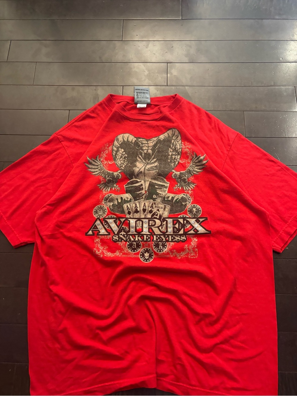 Avirex Red 'Snake Eyes' Graphic Tee with Bold Chest Print